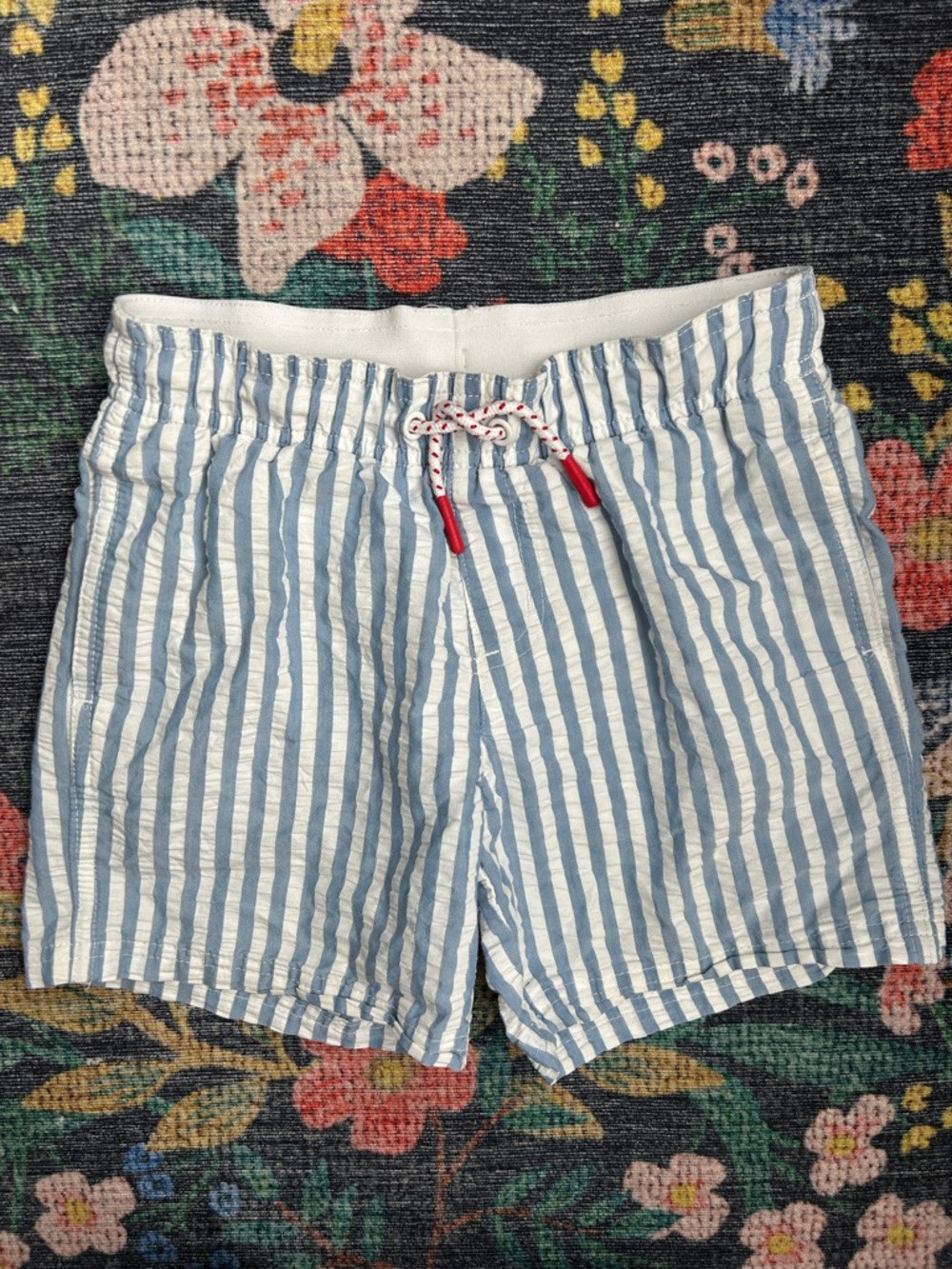 Cat & Jack Boys Seersucker Stripe Swim Trunks, Size Small (6/7)